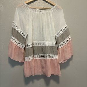 Kaktus Lace Trim Ruffle Tunic Top Bell Sleeve Size M Boho